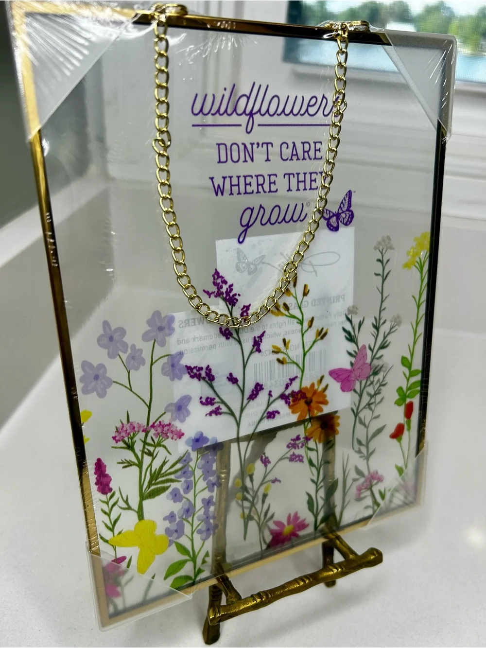 NEW sealed Dolly Parton Spring Wildflower Printed Glass Panel hanging Décor